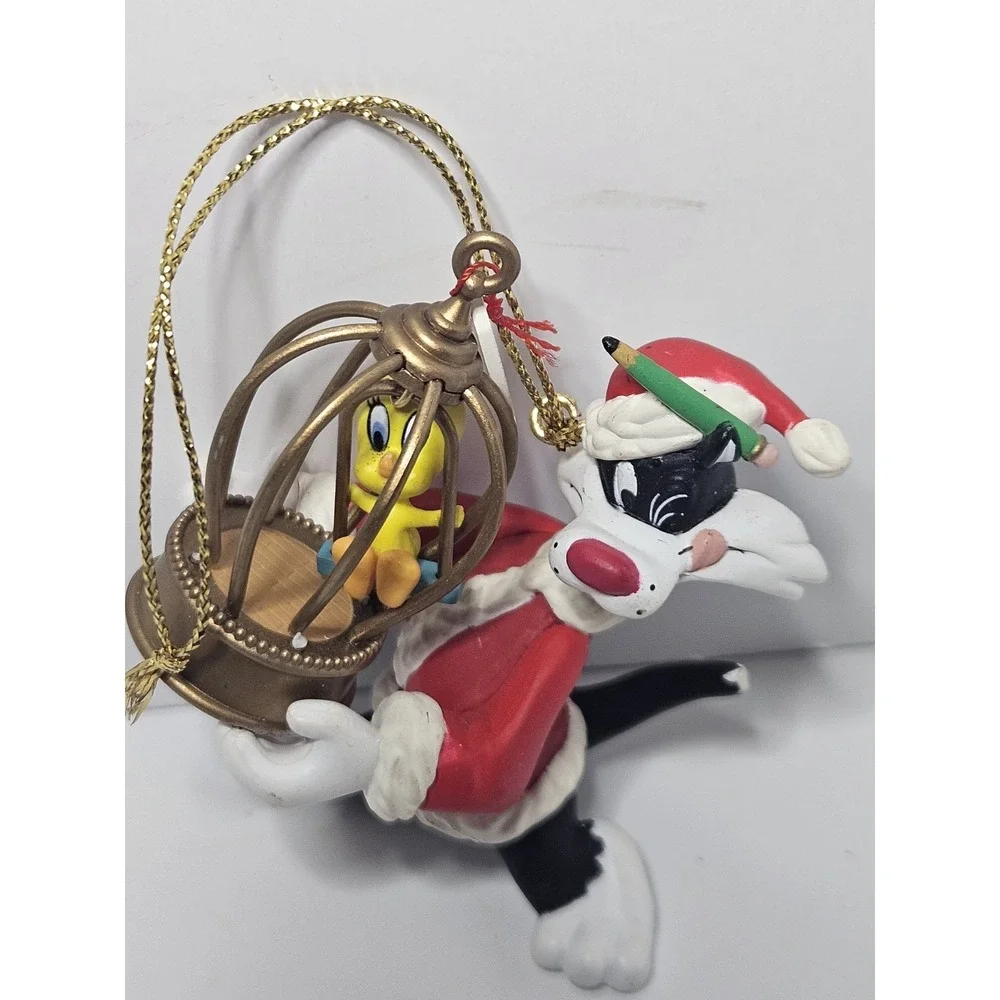 Vintage 1995 Looney Tunes Sylvester Tweety Bird Christmas Ornament Birdcage